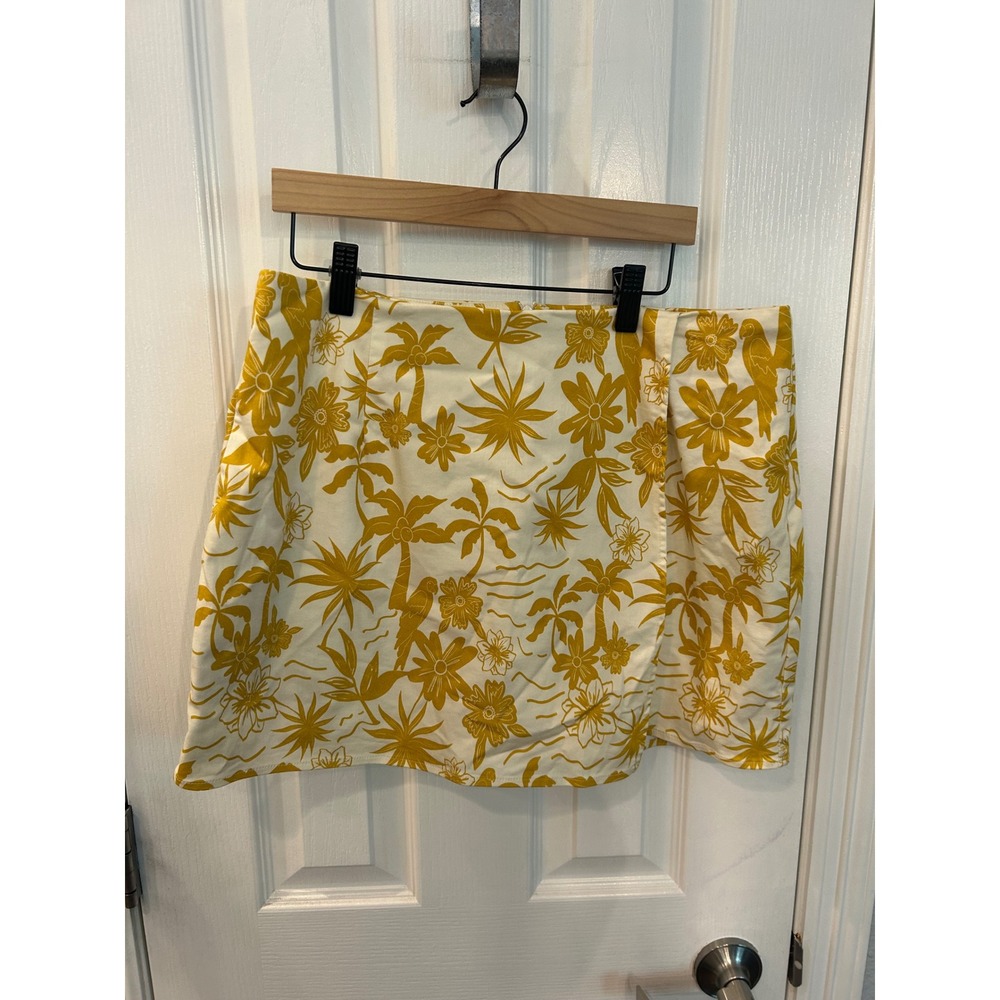 Shore‎ Skort Yellow White Tropical Palm Floral Parrot Mini Skirt Shorts L bin D